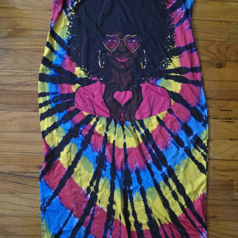 Colorful Tie-Dye Dress with Heart Design